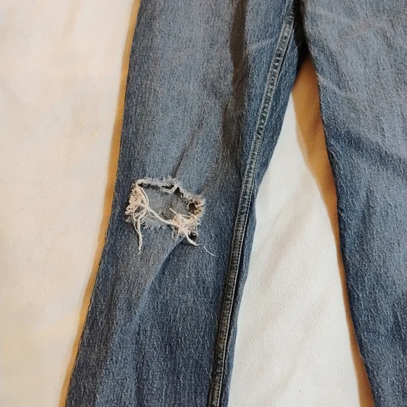 Stylish Distressed Blue Straight Leg Ripped Jeans for Women - Picture 3 of 14